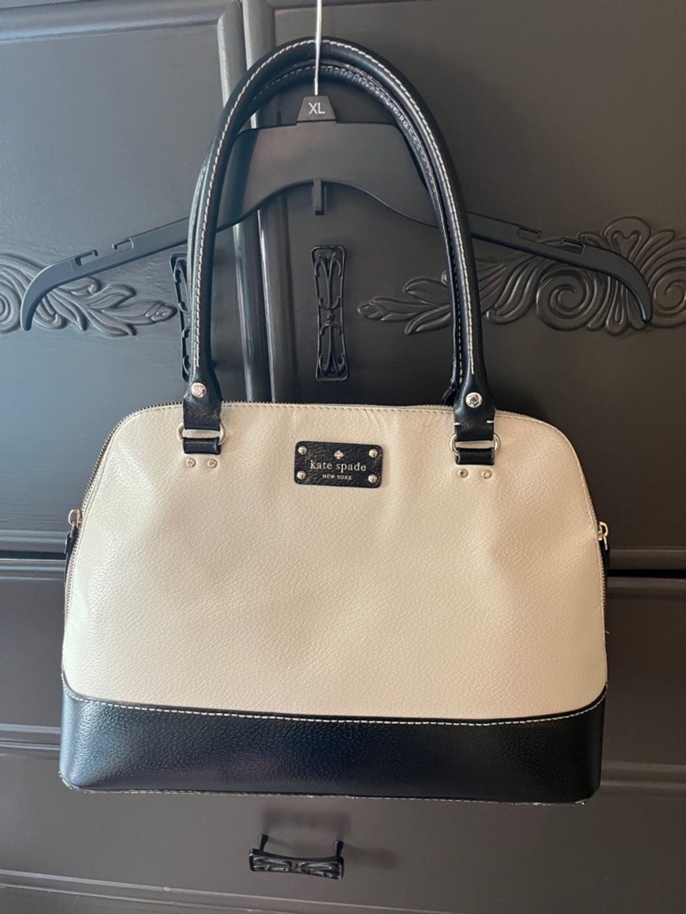 kate spade Black and Cream Two-Tone Leather Satchel with Top Handles